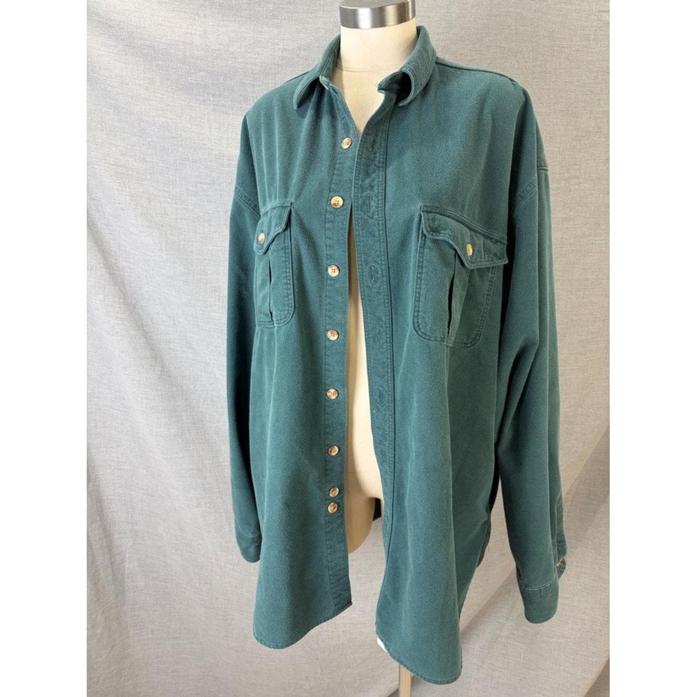 Vintage Eddie Bauer Teal Chamois‎ Flannel Shirt Mens XL Tall 80s Workwear
